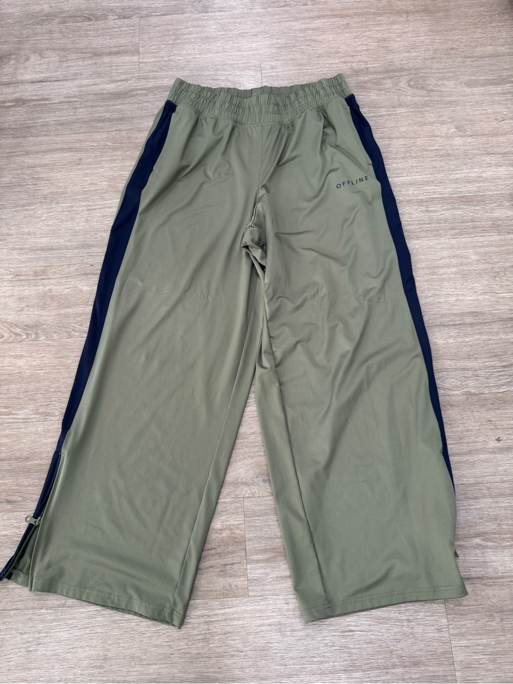Offline by Aerie Olive Green w/Navy stripe track pants; size L